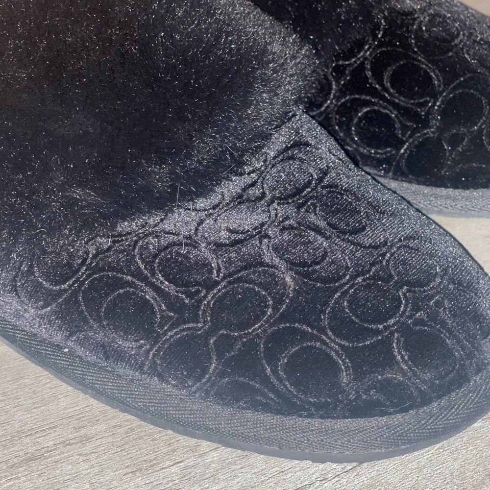 Coach Black Fur Slippers